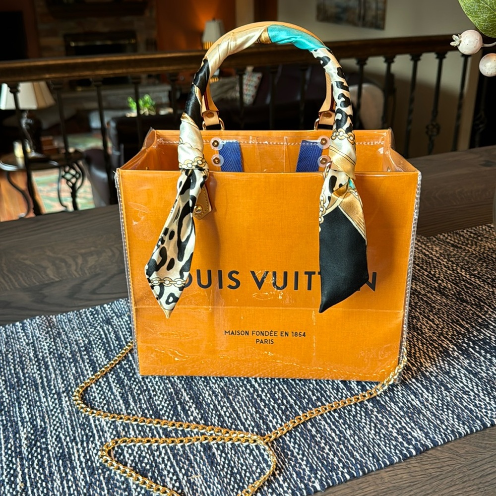 Louis Vuitton Orange Tote with Elegant Chain Strap